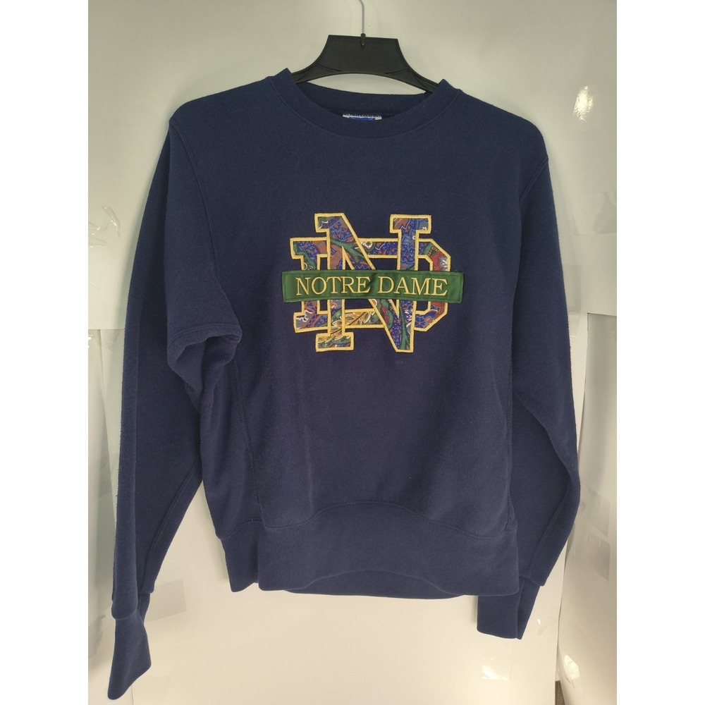 Notre Dame Sweatshirt Mens M Navy Crewneck Embroidered Logo College Irish